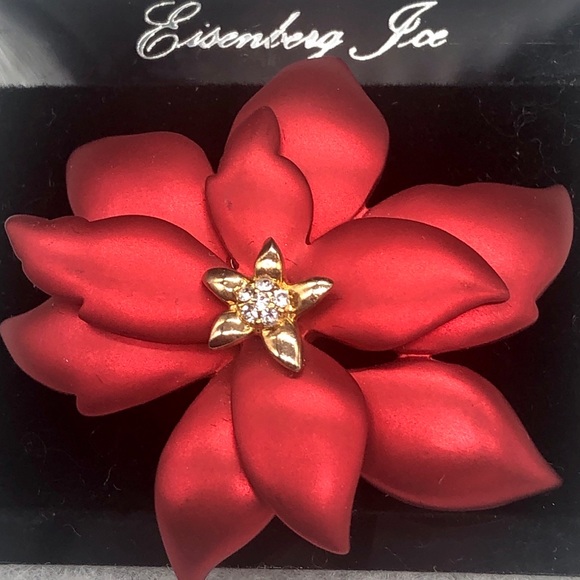 Eisenberg Ice Vintage/New Red metallic Poinsettia pin - Picture 6 of 9